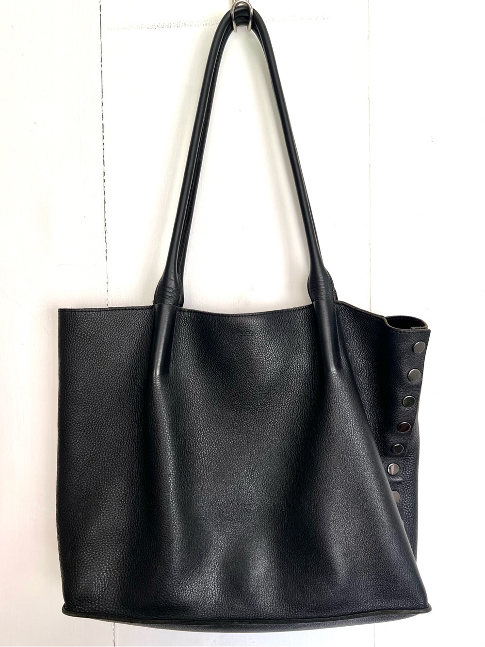 Hammitt Oliver Zip Black Pebbled Leather Gunmetal Studs Large Shoulder Tote Bag